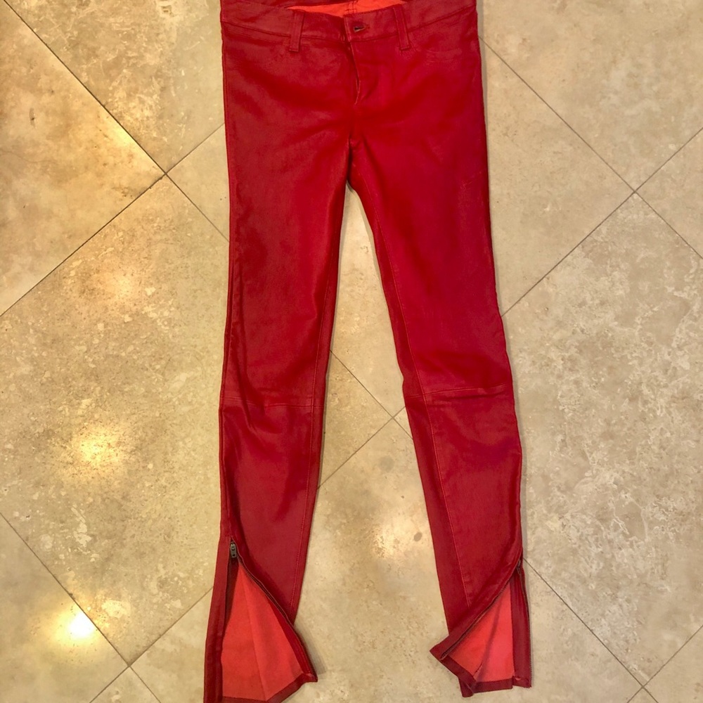 Red leather J Brand skinny pants